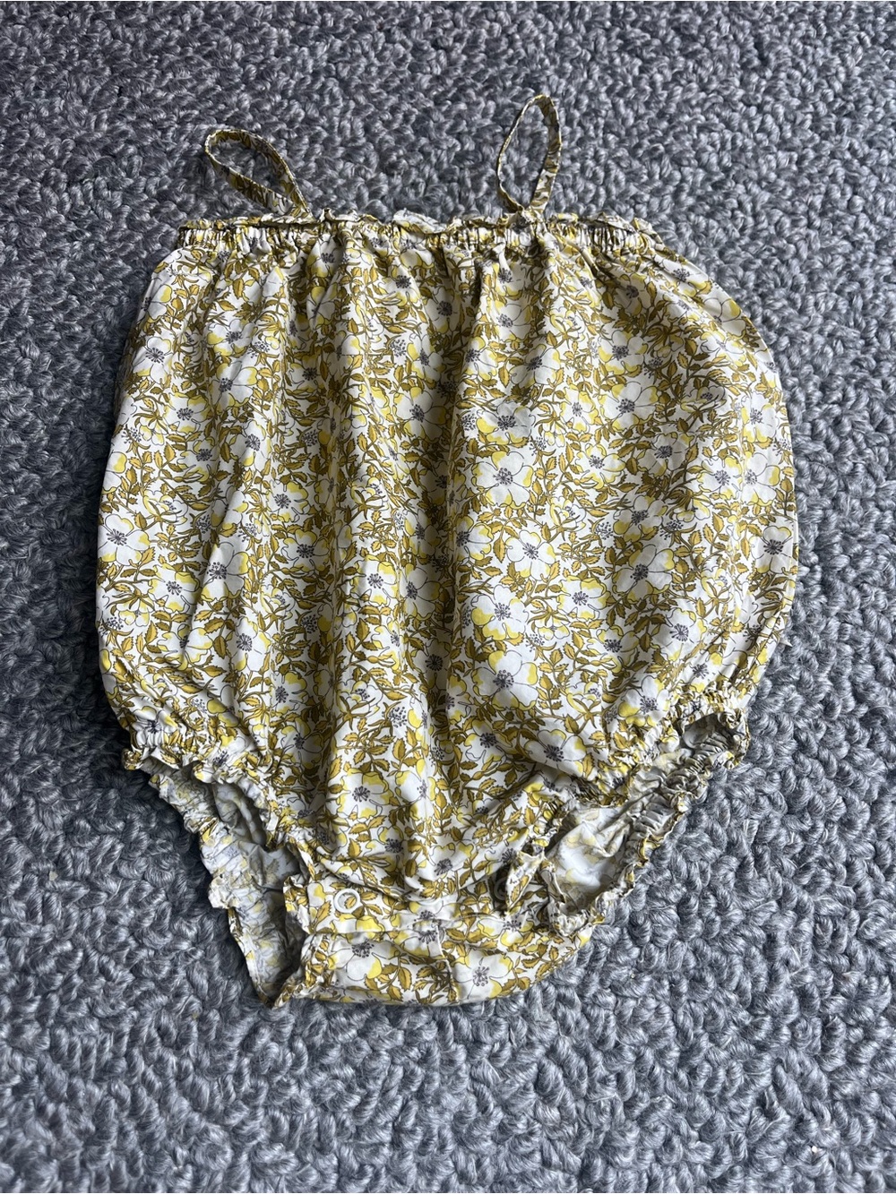 Bonpoint Girls Yellow Floral Bubble Romper - Sleeveless Baby One-Piece